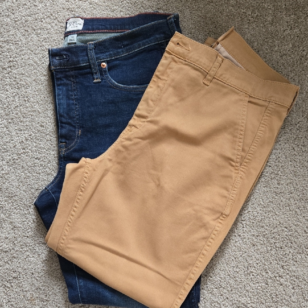 J. Crew Bundle Of Two Pants. Dark Blue Denim Jeans And Beige.